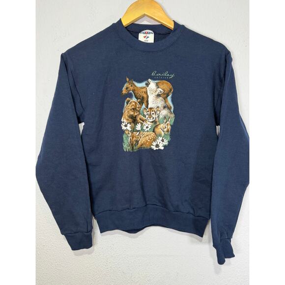 Vintage Jerzees Sweatshirt Bailey CO Youth L Wildlife Naturecore Cottagecore - Picture 2 of 8